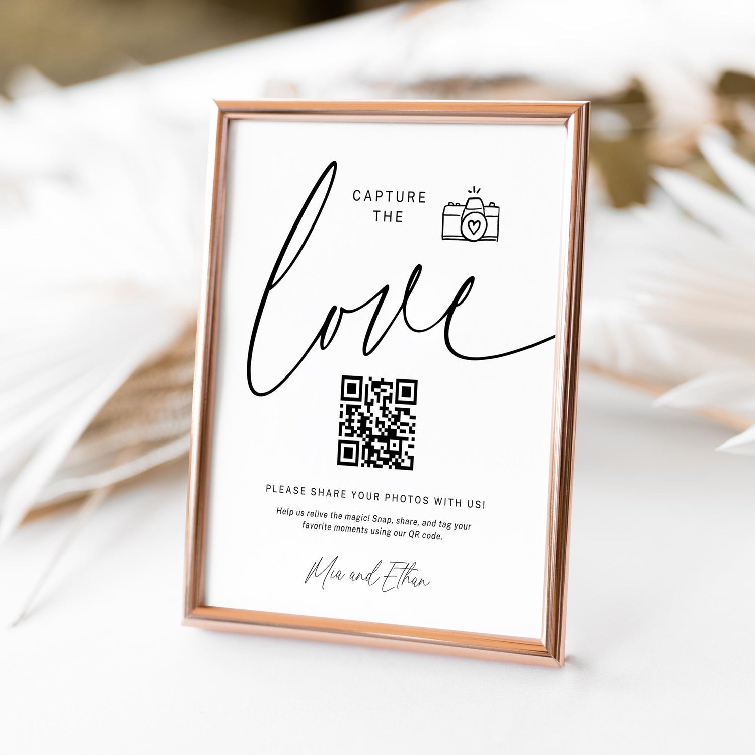 Capture the Love Wedding QR Code Sign – Minimalist Canva Table Sign Template