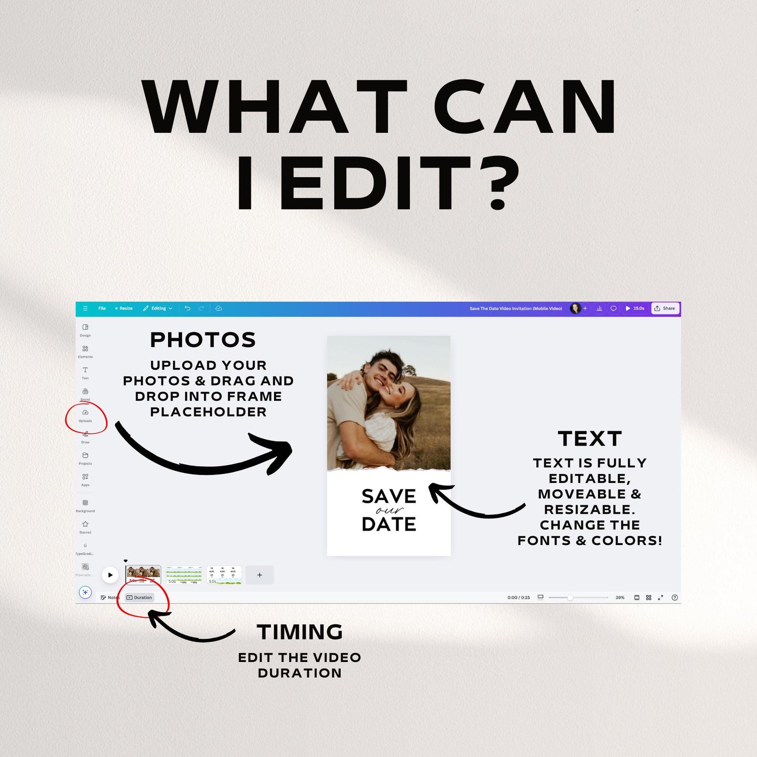 Animated Save The Date Video Invitation Template, Photo Animated Invitation, Wedding Save The Date Template, Digital Invite, Editable Canva