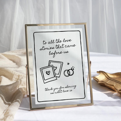To All the Love Stories Wedding Sign Template – Hand-Drawn Generations of Love Table Sign Canva