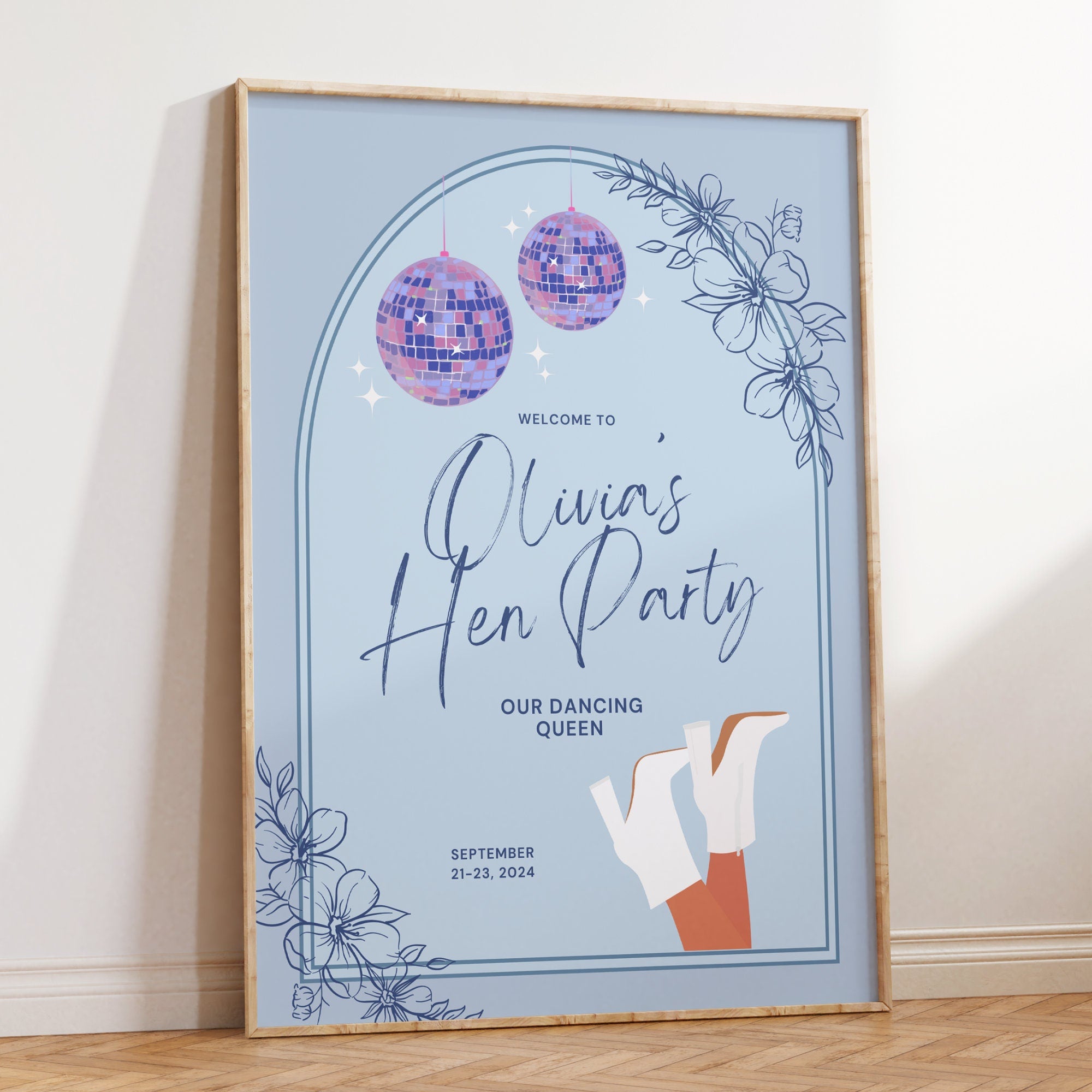 Blue Honey Honey Disco Bachelorette Welcome Sign – Mamma Mia Last Disco Canva Template