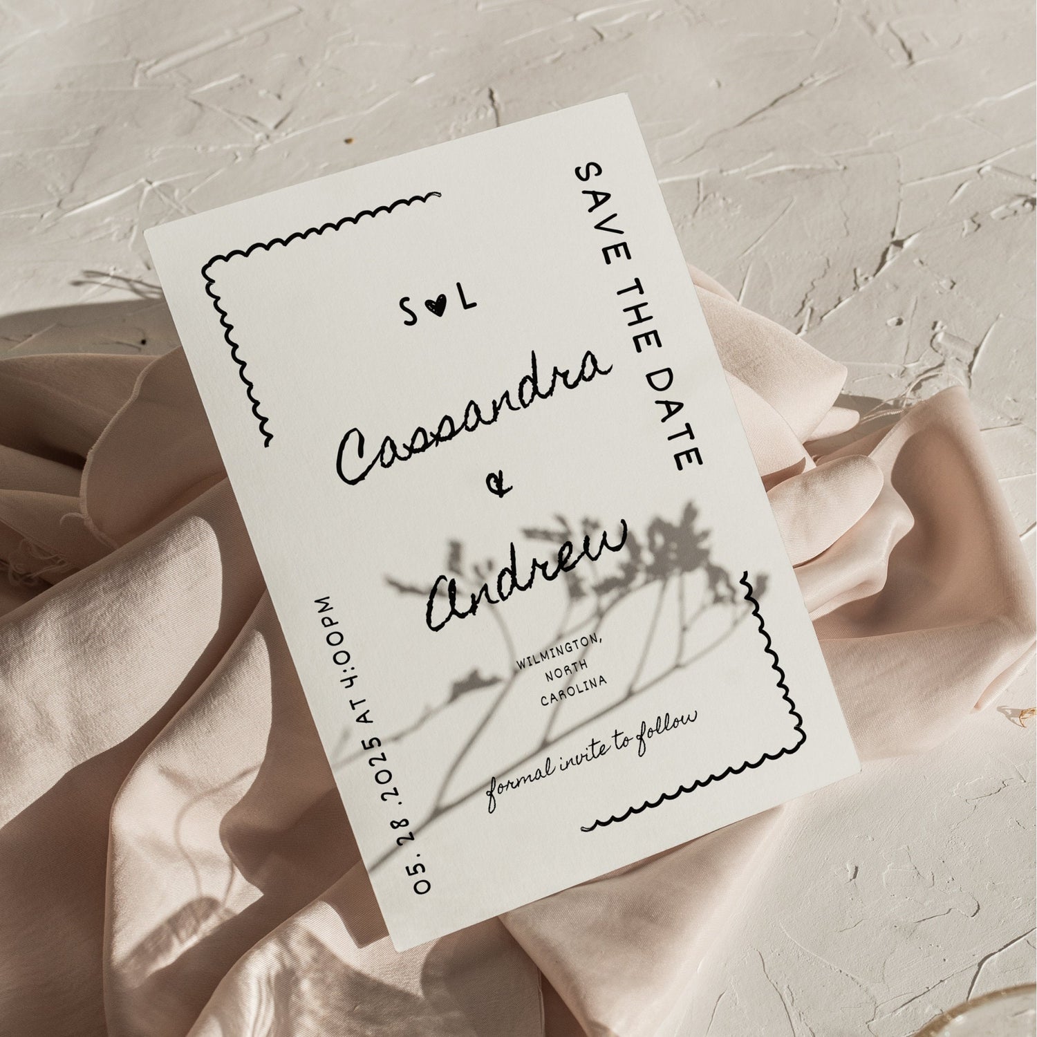 Hand-Drawn Save The Date Template – Whimsical Minimal Wedding Announcement Canva DIY