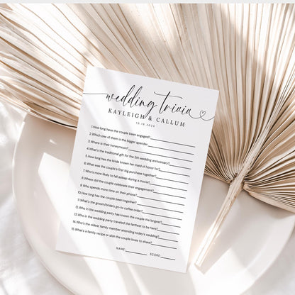 Minimal Wedding Trivia Game Template – Modern Reception Table Games Editable Canva DIY