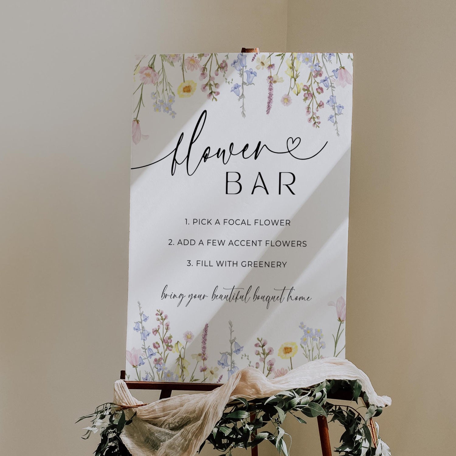 Flower Bar Sign Template – Editable Make a Bouquet Sign for Weddings &amp; Showers