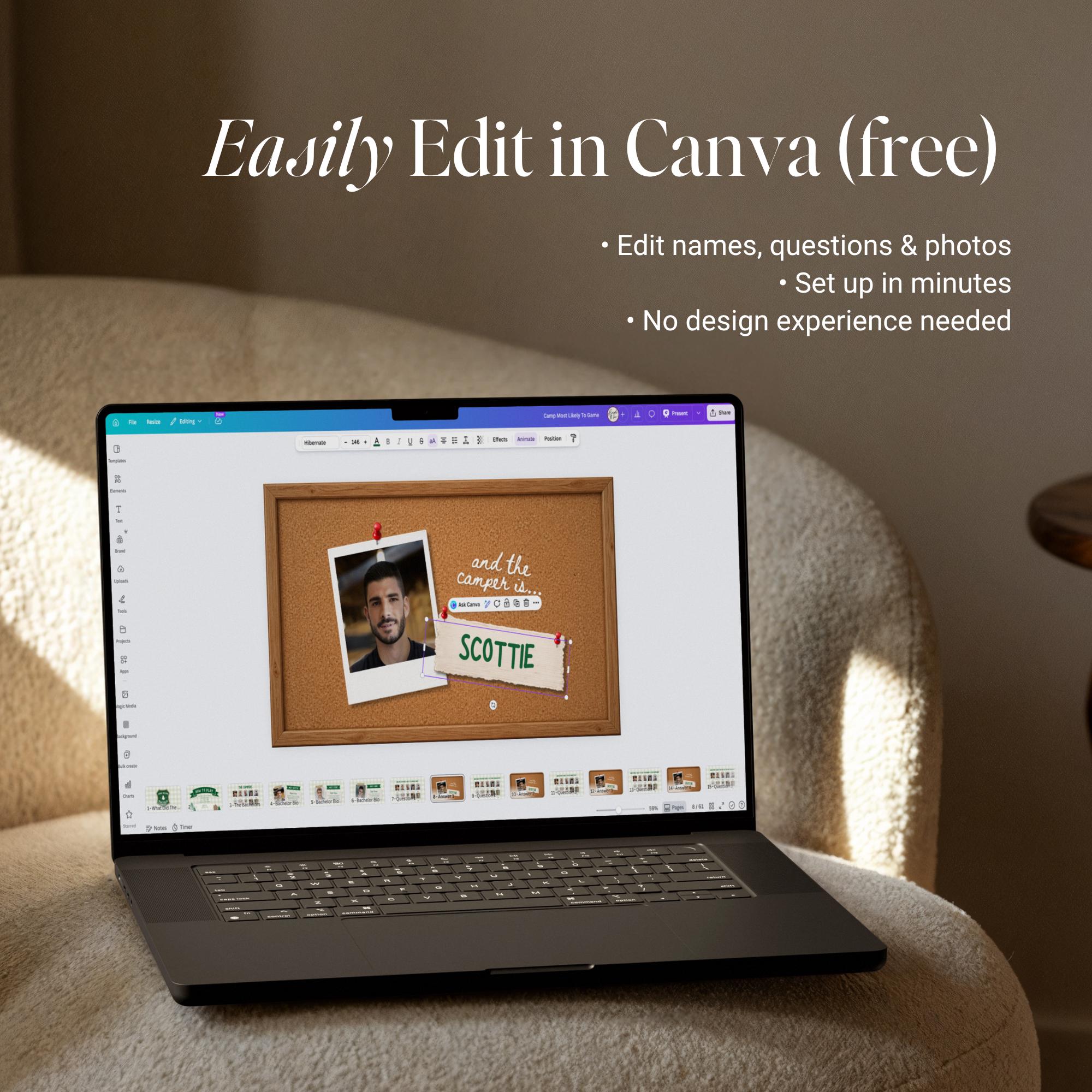 Camp Bachelorette Games Bundle | Animated Canva Party Games