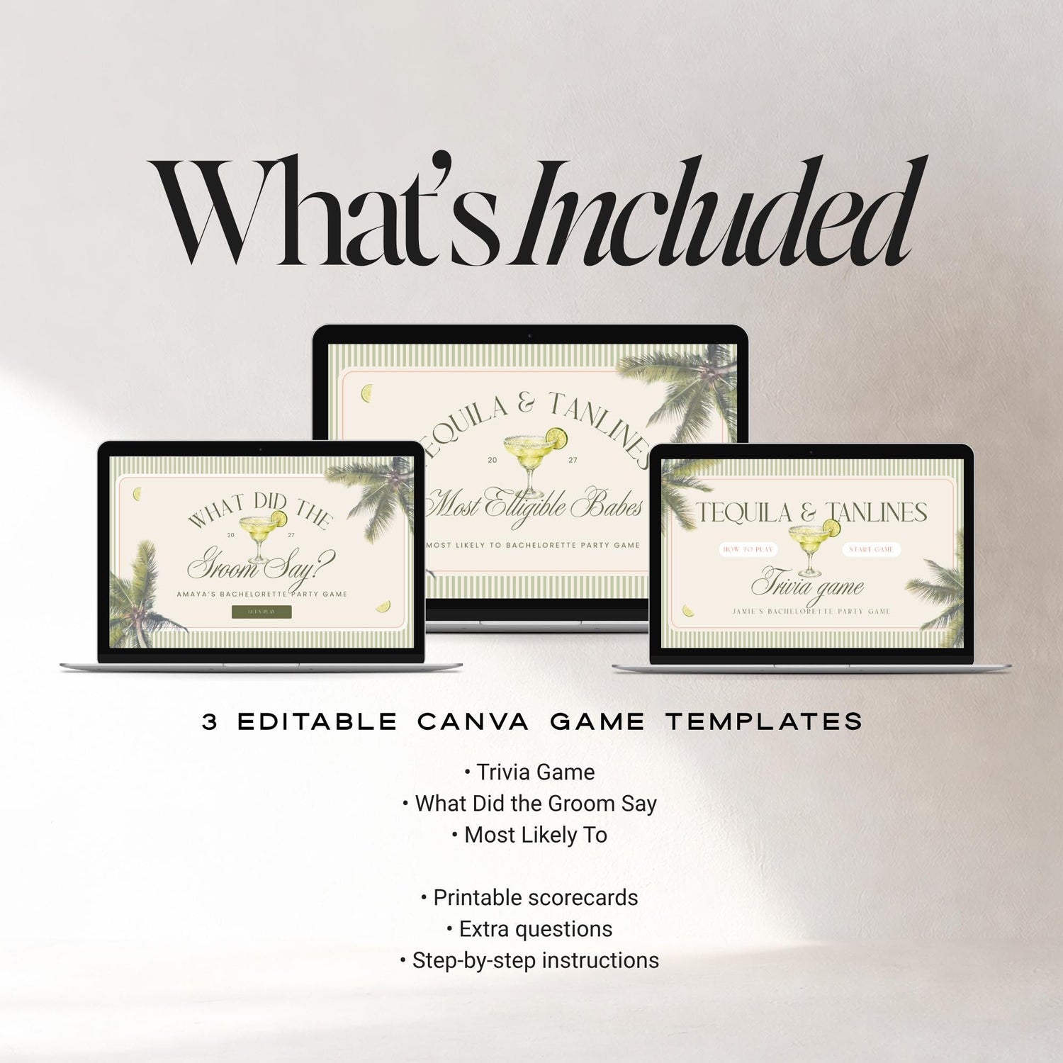 Tequila &amp; Tanlines Bachelorette Games Bundle – Animated Canva Party Games