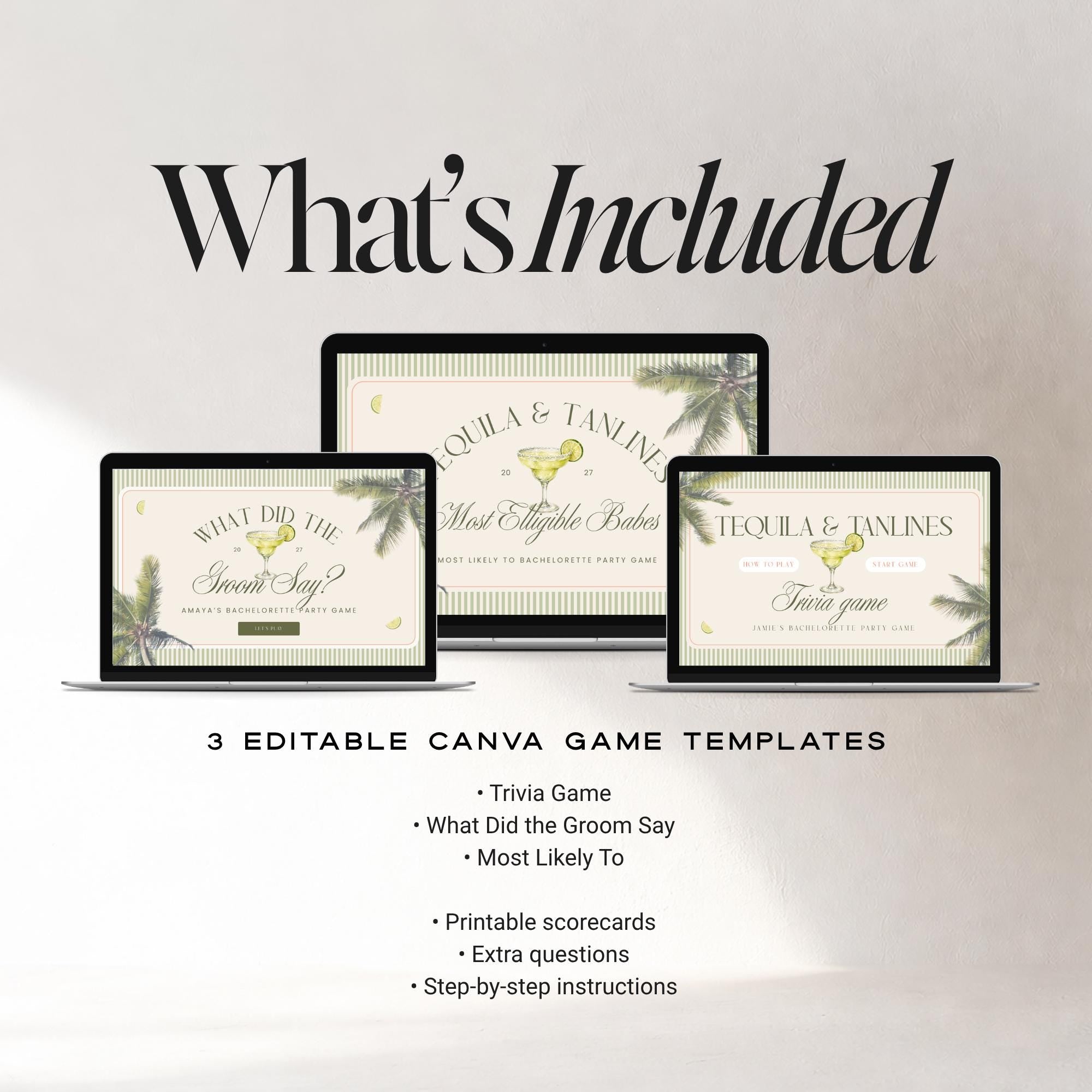 Tequila &amp; Tanlines Bachelorette Games Bundle – Animated Canva Party Games
