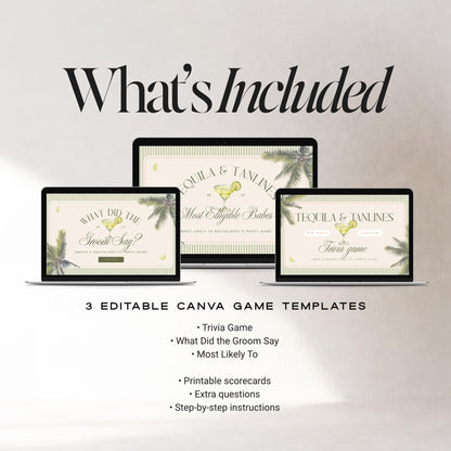 Tequila &amp; Tanlines Bachelorette Games Bundle – Animated Canva Party Games