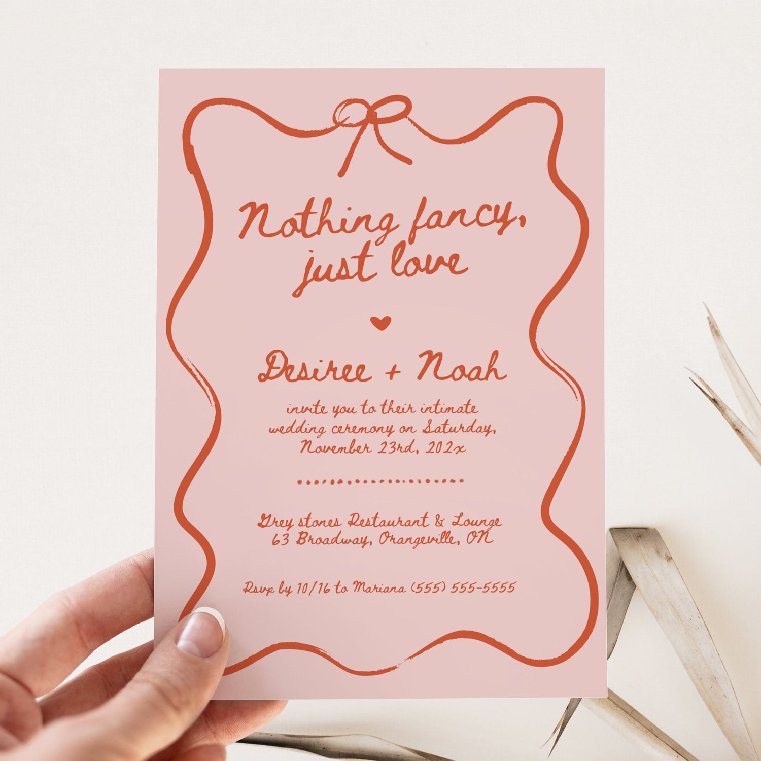 Nothing Fancy Just Love Elopement Announcement – Wavy Hand-Drawn Elope Invitation Canva Template