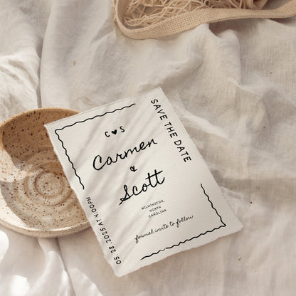 Hand-Drawn Save The Date Template – Whimsical Minimal Wedding Announcement Canva DIY