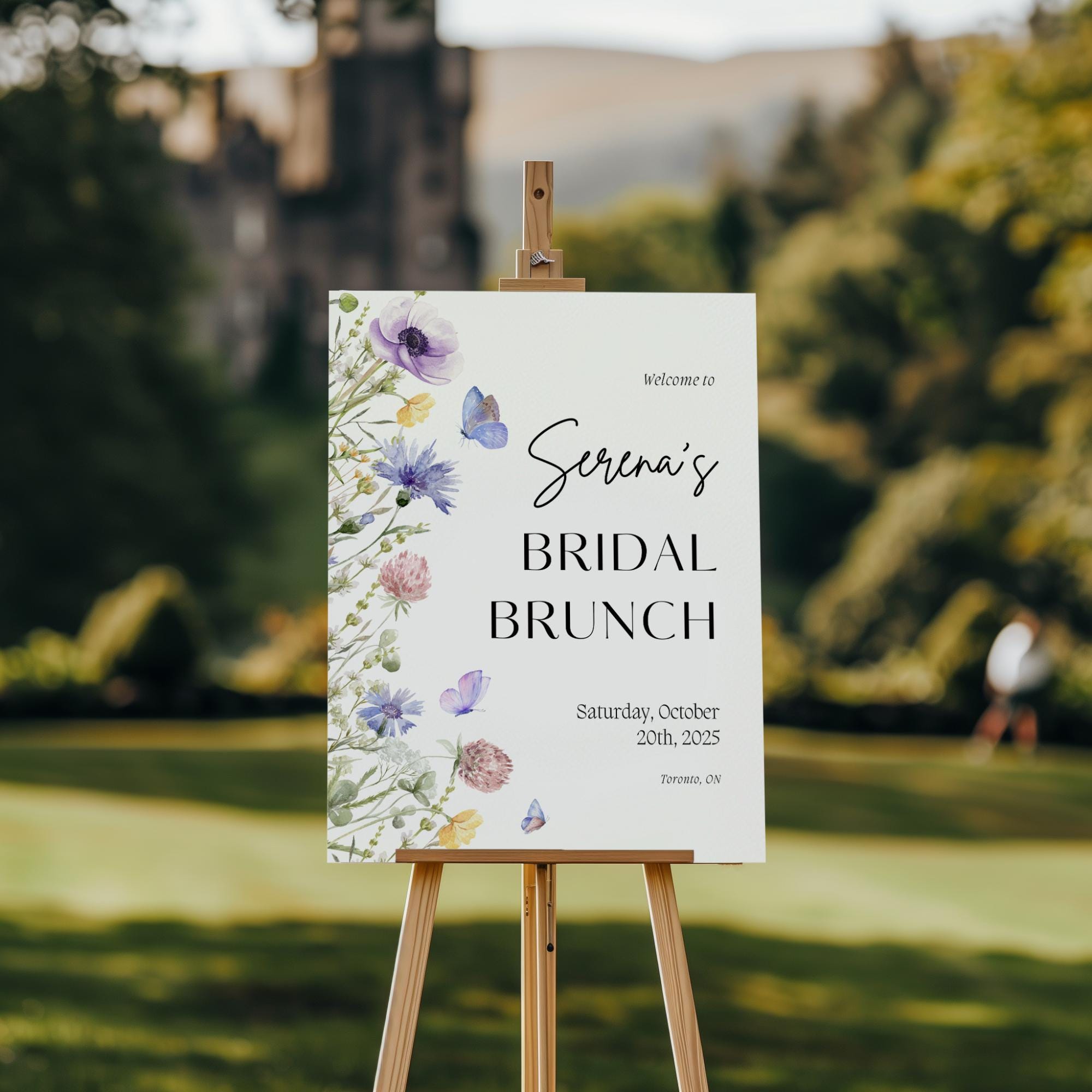 Wildflower Bridal Shower Welcome Sign – Editable Butterfly Floral Welcome Sign Canva Template