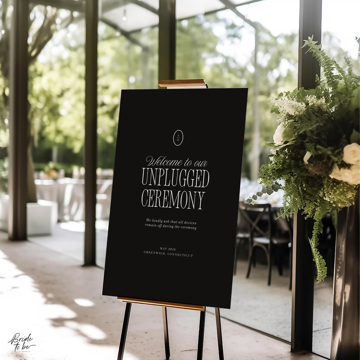 Black &amp; Ivory Unplugged Ceremony Sign | Elegant Canva Template