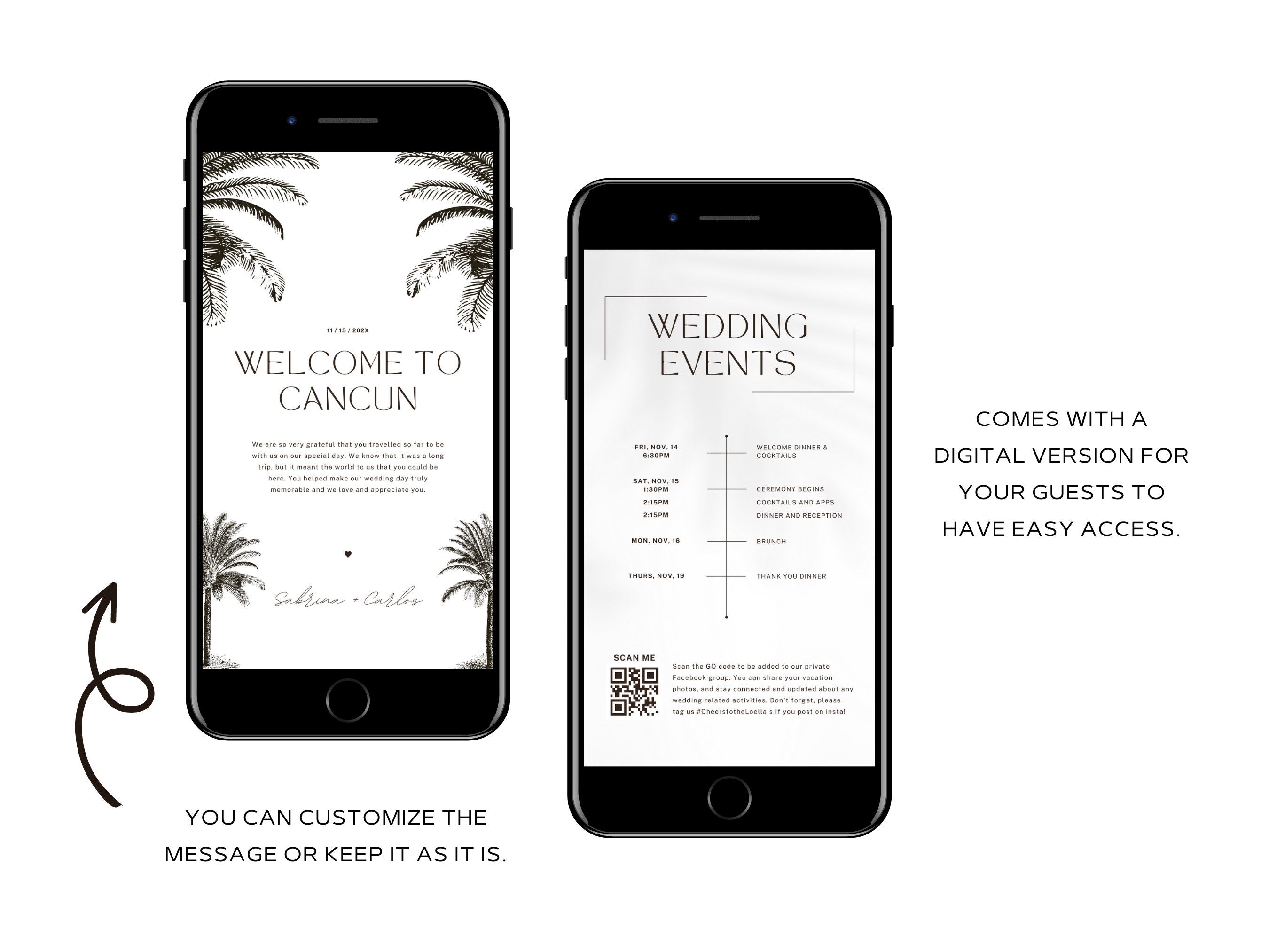 Destination Wedding Welcome Letter &amp; Itinerary – Editable Canva Template