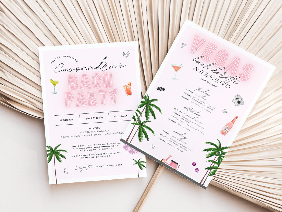 Las Vegas Bachelorette Invitation &amp; Weekend Itinerary – Editable Canva Template Bundle