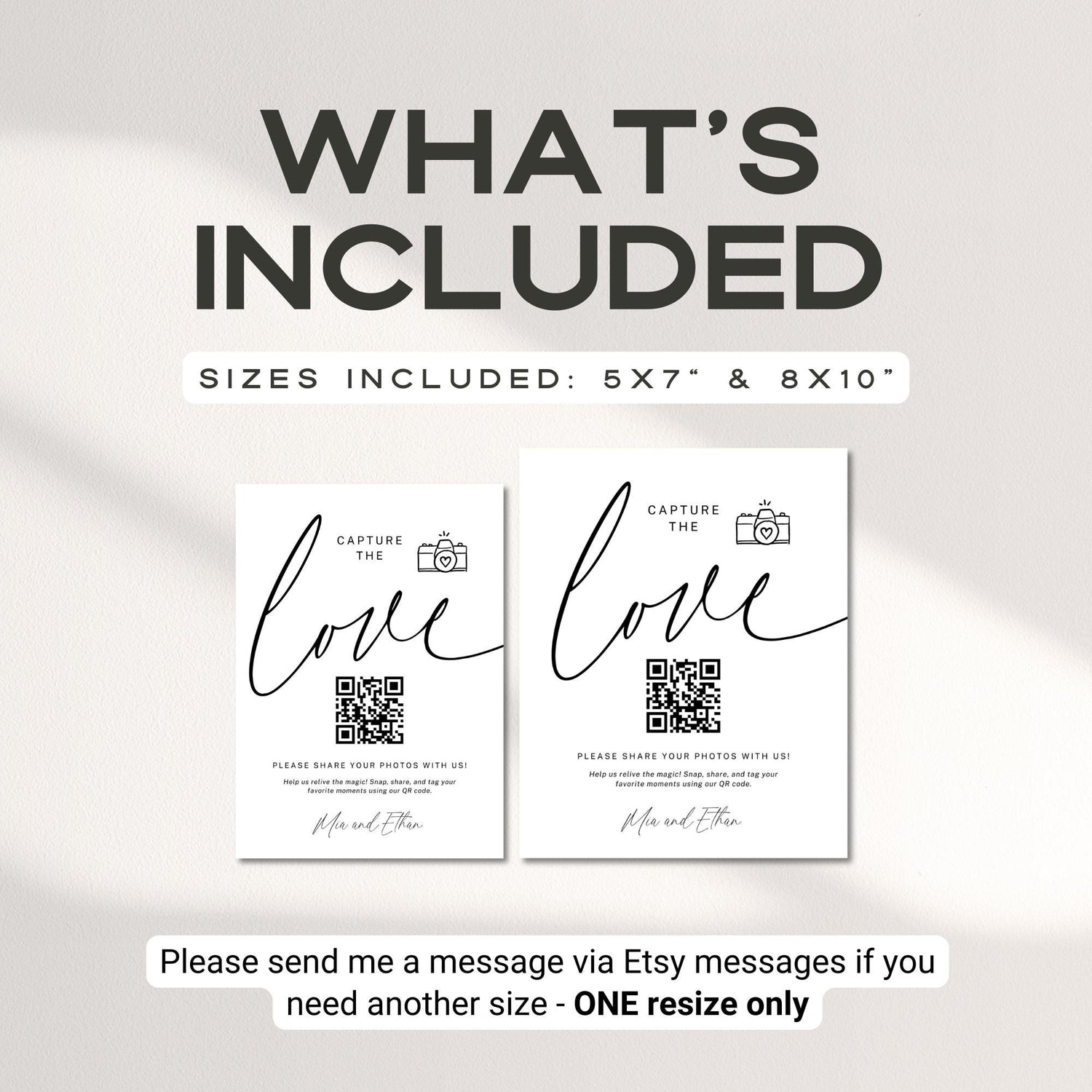 Capture the Love Wedding QR Code Sign – Minimalist Canva Table Sign Template