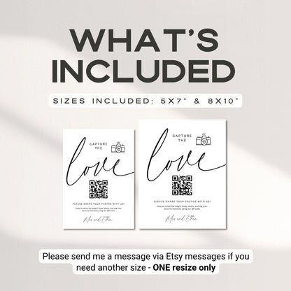 Capture the Love Wedding QR Code Sign – Minimalist Canva Table Sign Template
