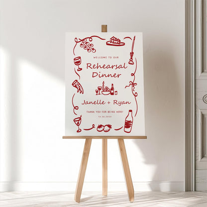 Whimsical Italian Rehearsal Dinner Welcome Sign – Hand-Drawn Engagement Party Canva Template