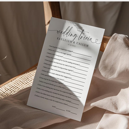 Minimal Wedding Trivia Game Template – Modern Reception Table Games Editable Canva DIY