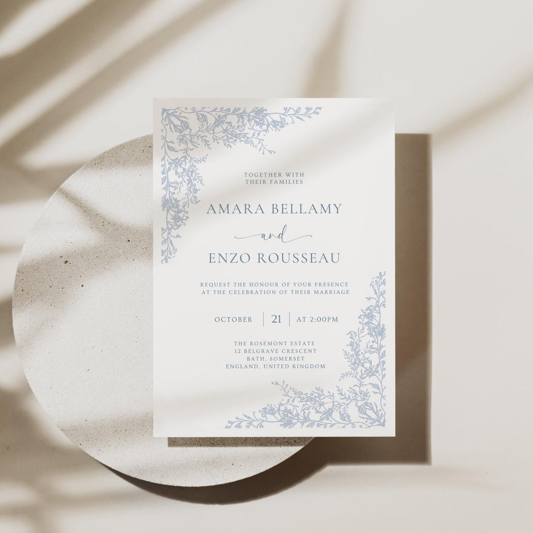 Dusty Blue Toile Wedding Invitation Template, Editable Floral Wedding Invite, Chinoiserie French Country Wedding, Garden Wedding Canva DIY