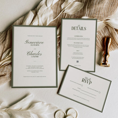Olive Green Old Money Wedding Stationery Bundle – Elegant Luxury Canva Templates – Complete Wedding Suite