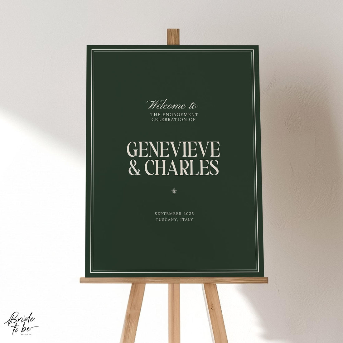 Forest Green Engagement Party Welcome Sign – Elegant Old Money Canva Template