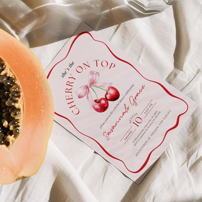 Cherry On Top Bridal Shower Invitation Template, Pink Bridal Shower Invite, Cherry Bridal Brunch Invitation, Wedding Shower Invitations DIY