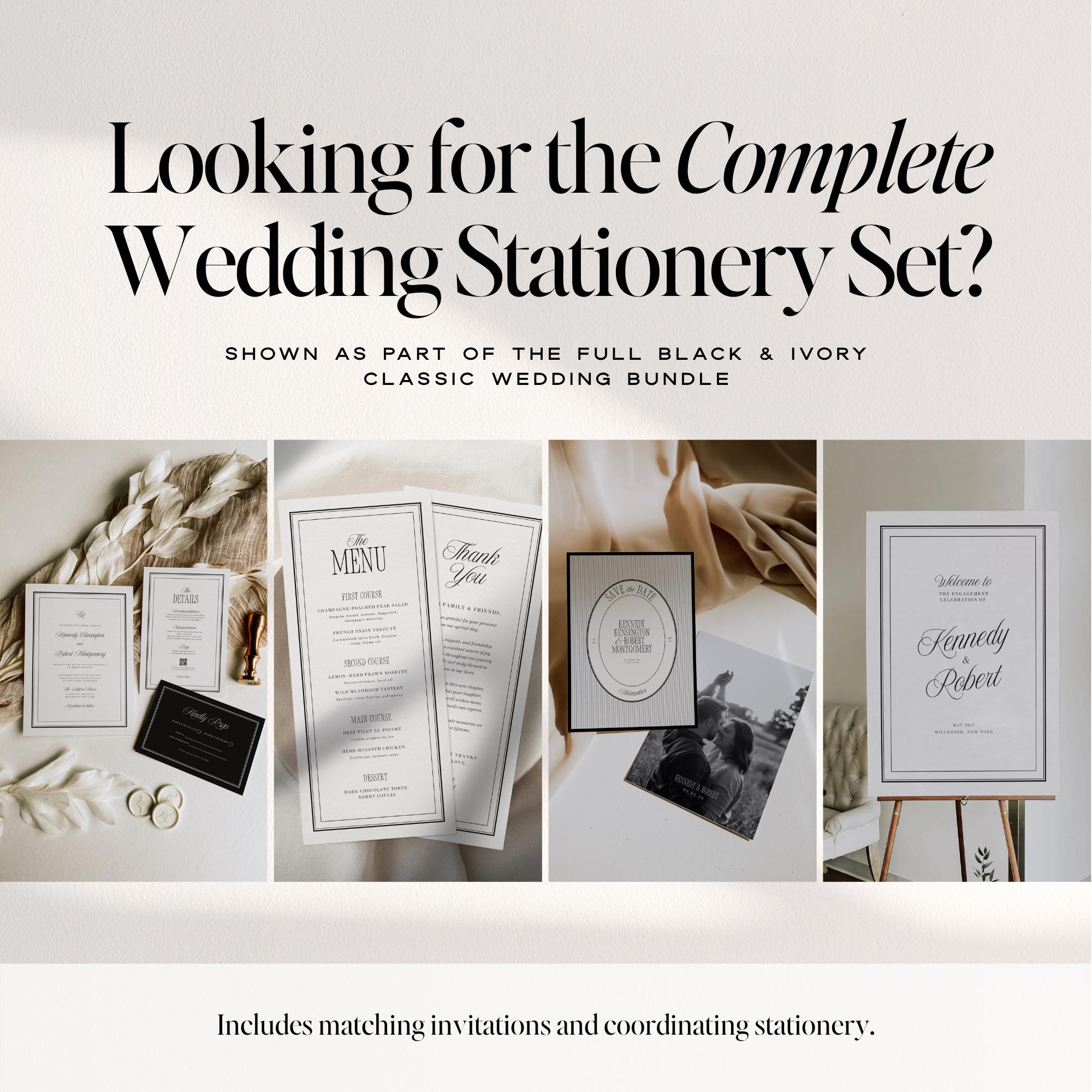 Black &amp; Ivory Engagement Party Welcome Sign | Elegant Canva Template