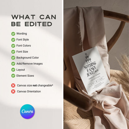 Nothing Fancy Just Love Invitation – Minimalist Elopement Announcement &amp; Modern Canva Template