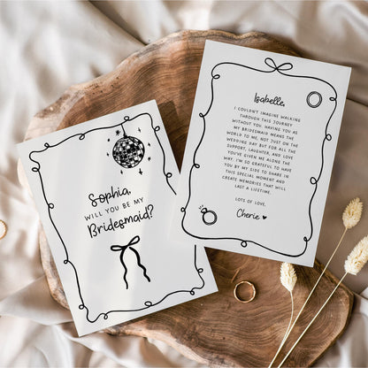 Whimsical Bridesmaid Proposal Card Template – Hand-Drawn Bow Bridal Party Cards