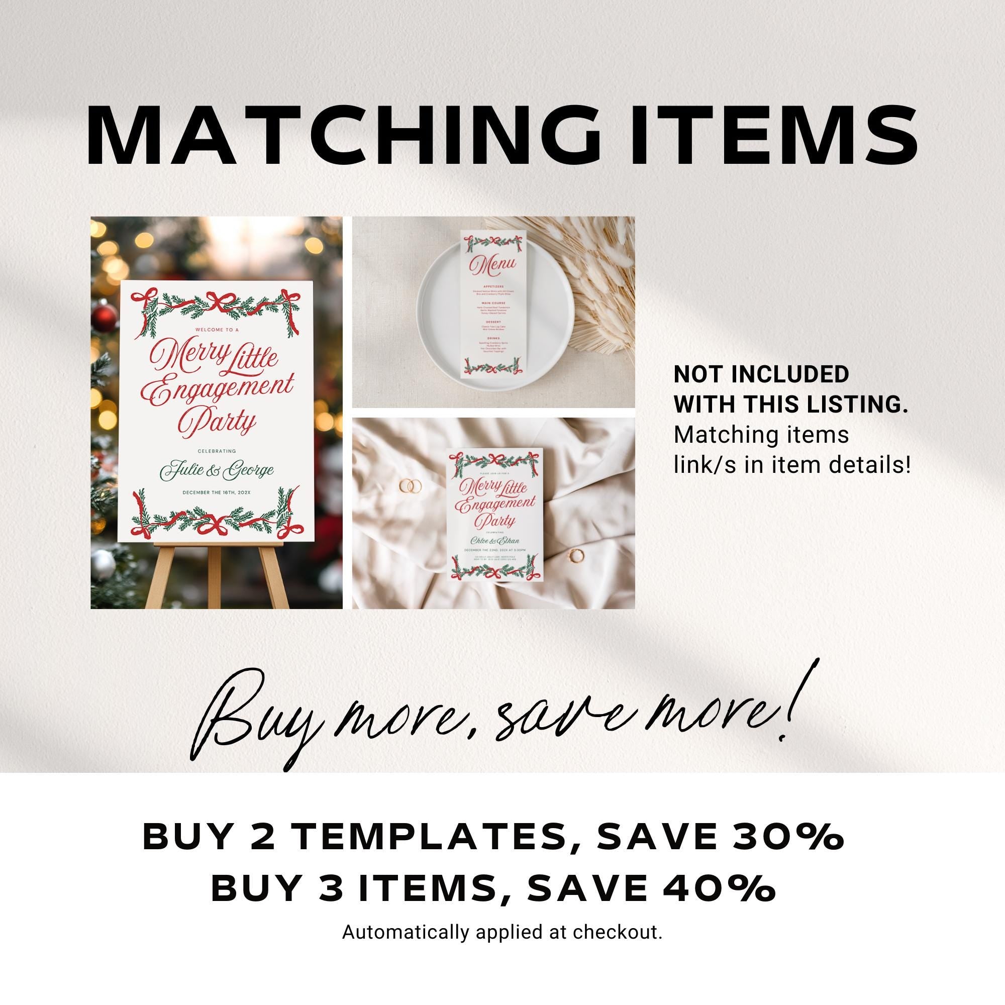 Christmas Engagement Party Place Cards – Editable Holiday Wedding Name Cards, Personalized Table Cards Template (Canva)