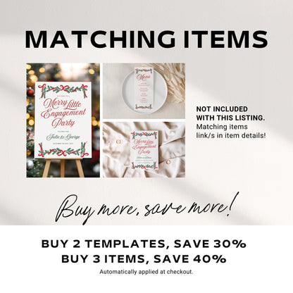 Christmas Engagement Party Place Cards – Editable Holiday Wedding Name Cards, Personalized Table Cards Template (Canva)