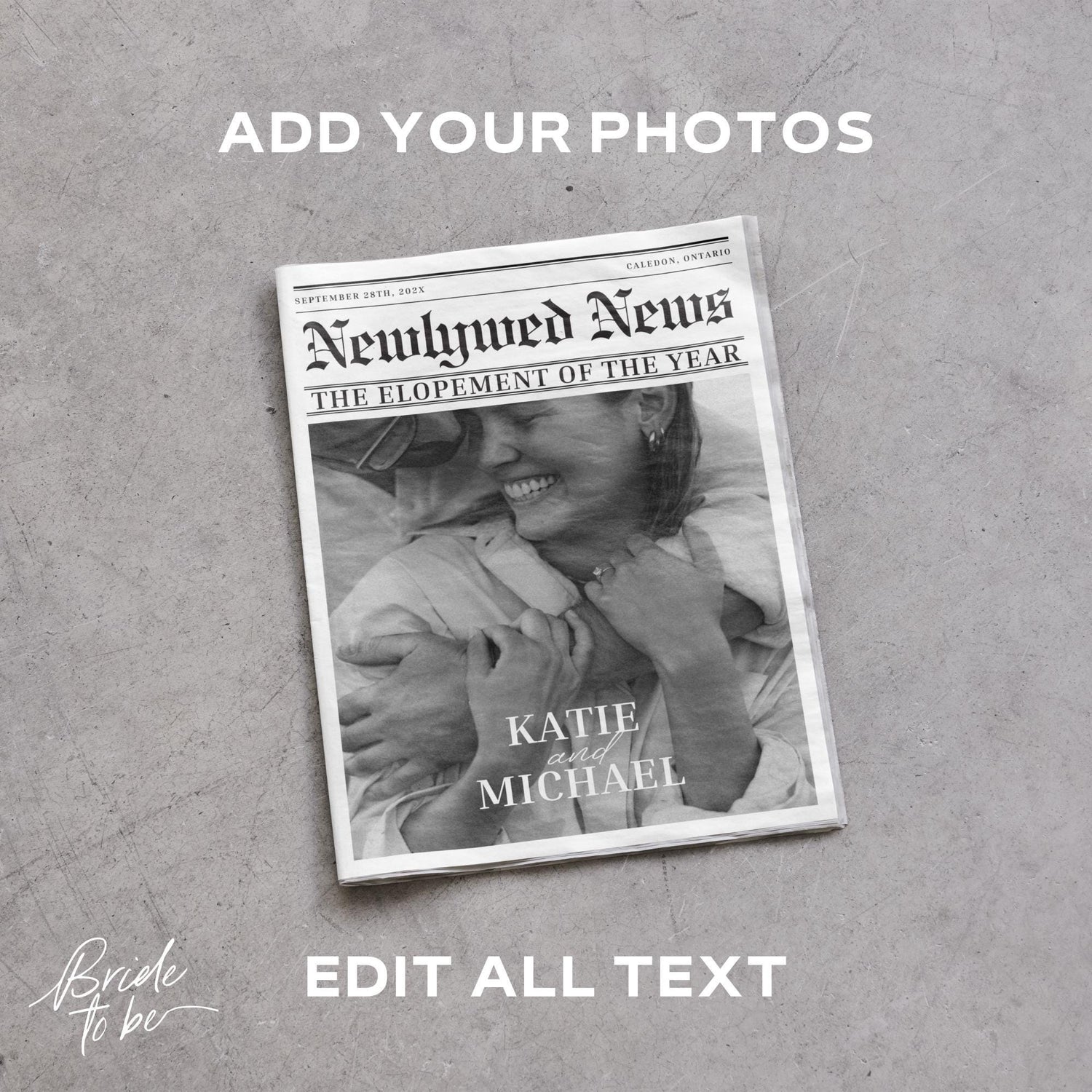 Photo Wedding Newspaper Template – Editable Newspaper Program &amp; Save the Date Canva