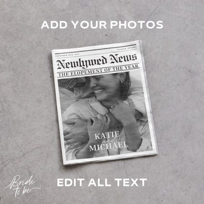 Photo Wedding Newspaper Template – Editable Newspaper Program &amp; Save the Date Canva