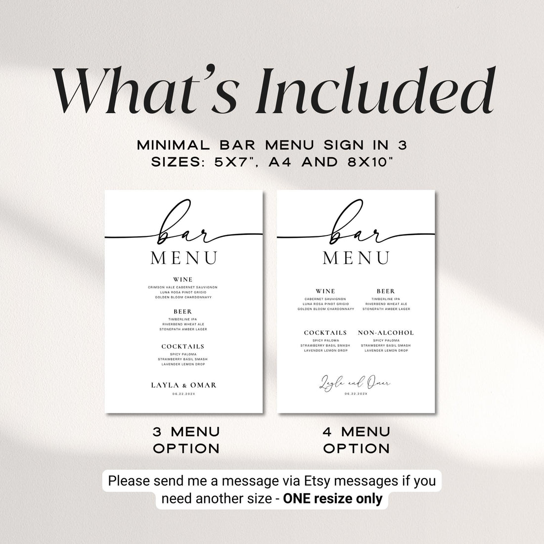 Minimalist Bar Menu Sign Template – Editable Wedding Cocktail Menu Canva