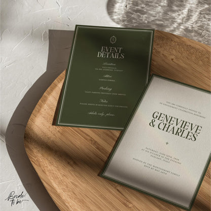 Olive Green Engagement Party Invitation – Old Money Estate Canva Template