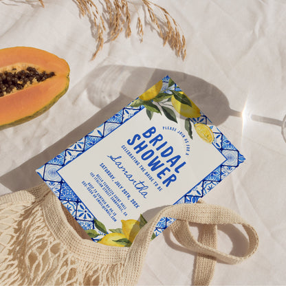 Italian Lemons Bridal Shower Invitation, Italian Bridal Shower Invitation, Lemon Bridal Shower Invitations Template, Citrus Mediterranean