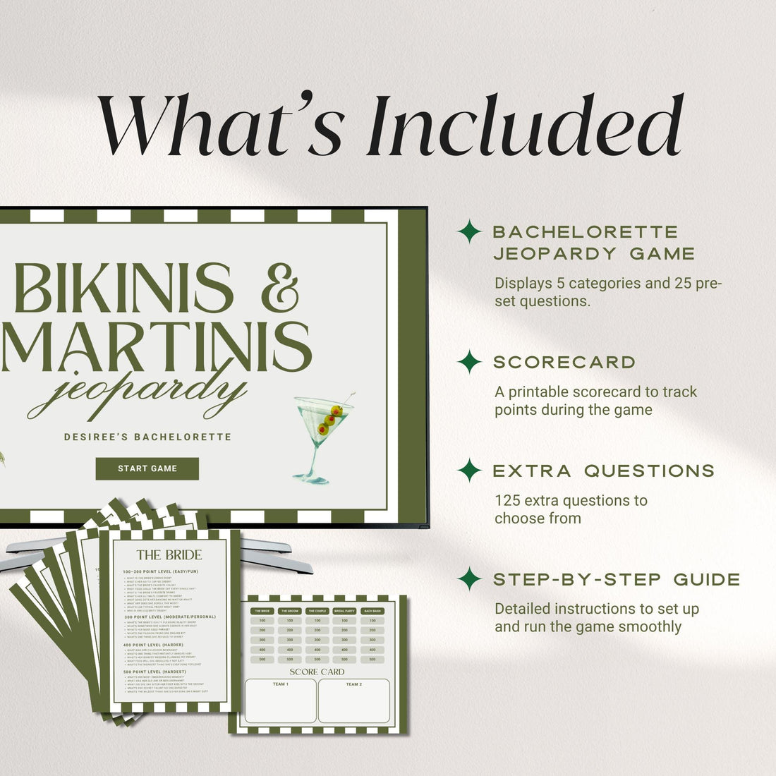 Bikinis and Martinis Bachelorette Jeopardy Game Template, Bach Drinking Game Hens Party, Martinis and Bikinis Bachelorette Trivia Game Canva