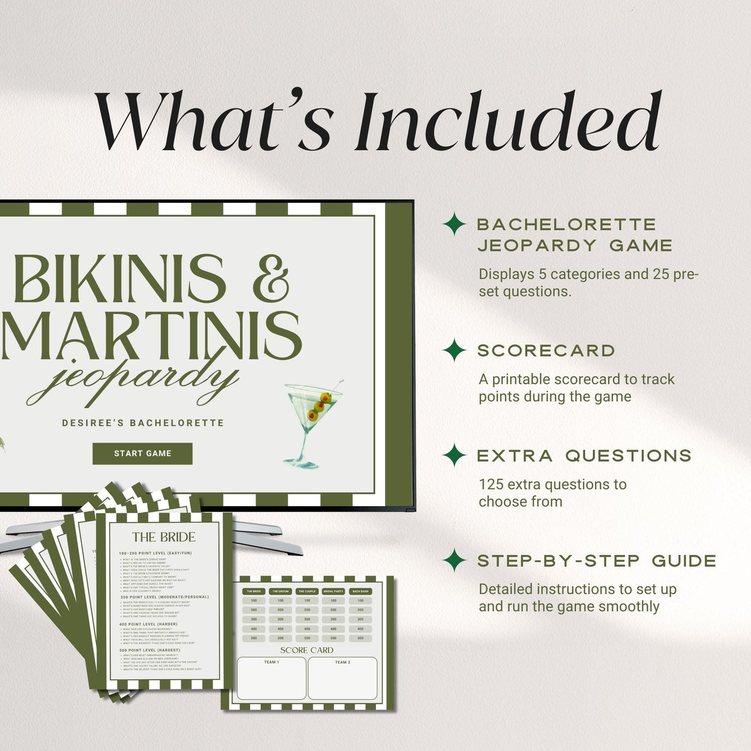Bikinis and Martinis Bachelorette Jeopardy Game Template, Bach Drinking Game Hens Party, Martinis and Bikinis Bachelorette Trivia Game Canva