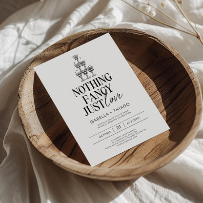 Nothing Fancy Just Love Invitation – Minimalist Elopement Announcement &amp; Modern Canva Template