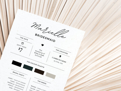 Bridesmaid Info Card Template, Funny Bridesmaid Proposal Card, Editable Canva Template