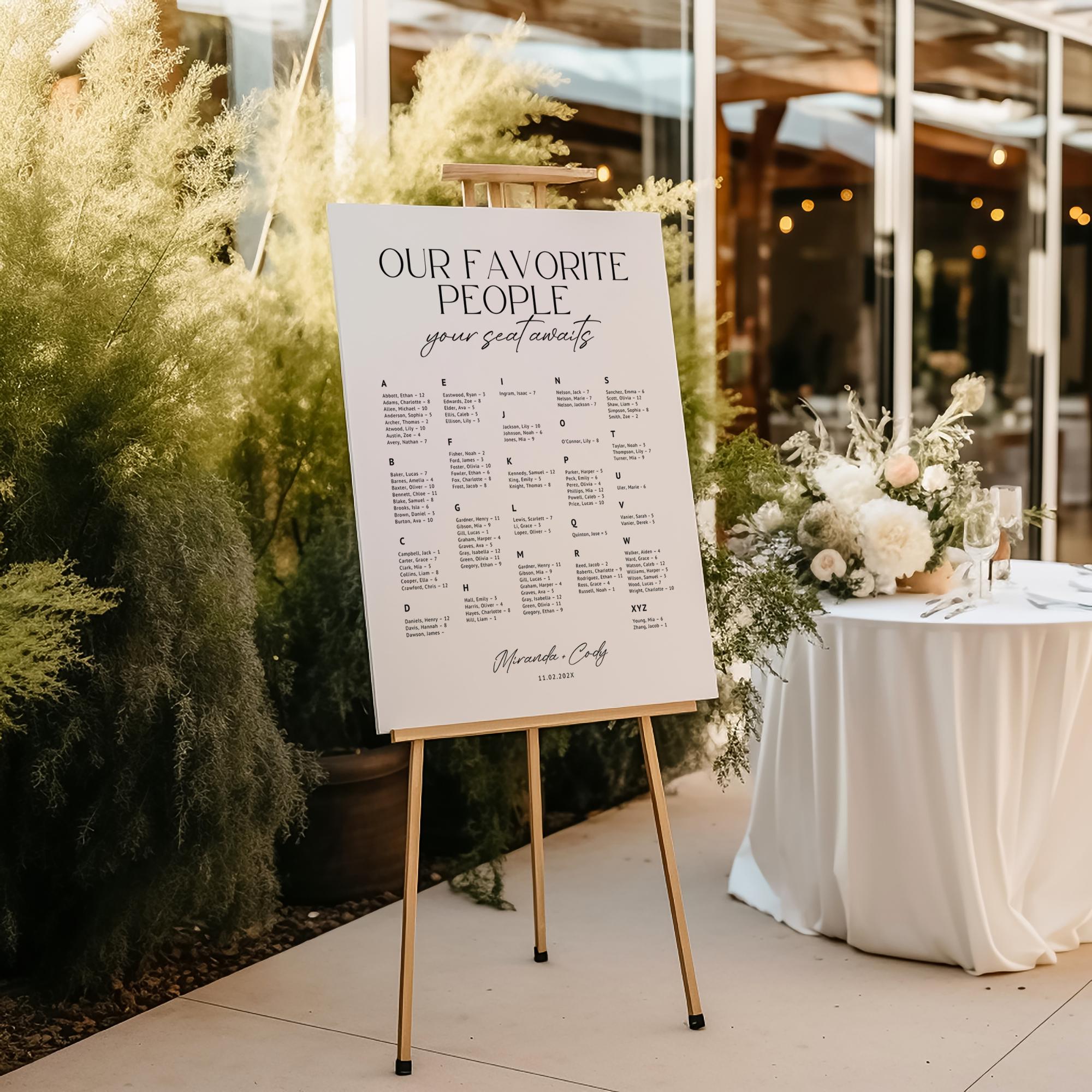 Minimalist Alphabetical Wedding Seating Chart – Modern Editable Canva Sign Template