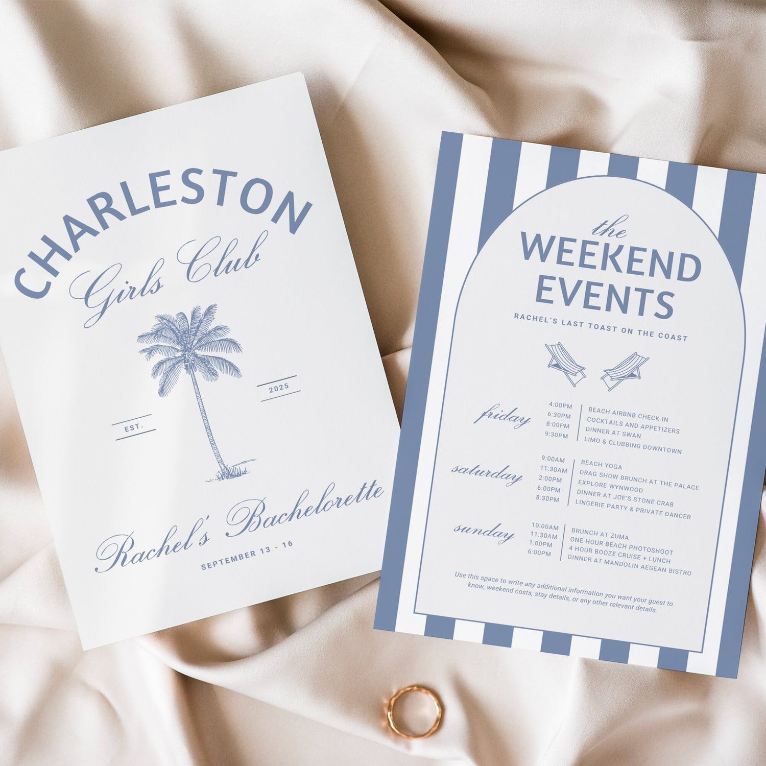 Charleston Coastal Bachelorette Party Itinerary | Last Toast on the Coast | Editable Girls Trip Invitation &amp; Weekend Template