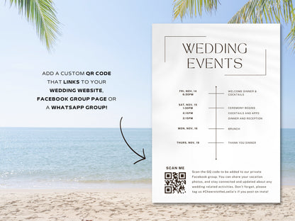 Destination Wedding Welcome Letter &amp; Itinerary – Editable Canva Template