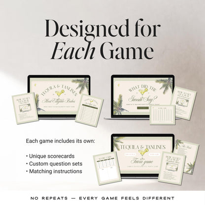 Tequila &amp; Tanlines Bachelorette Games Bundle – Animated Canva Party Games