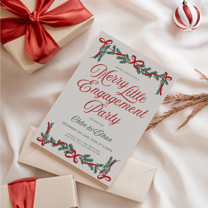 Christmas Engagement Party Invitation Template – Merry Little Engagement Digital Canva DIY