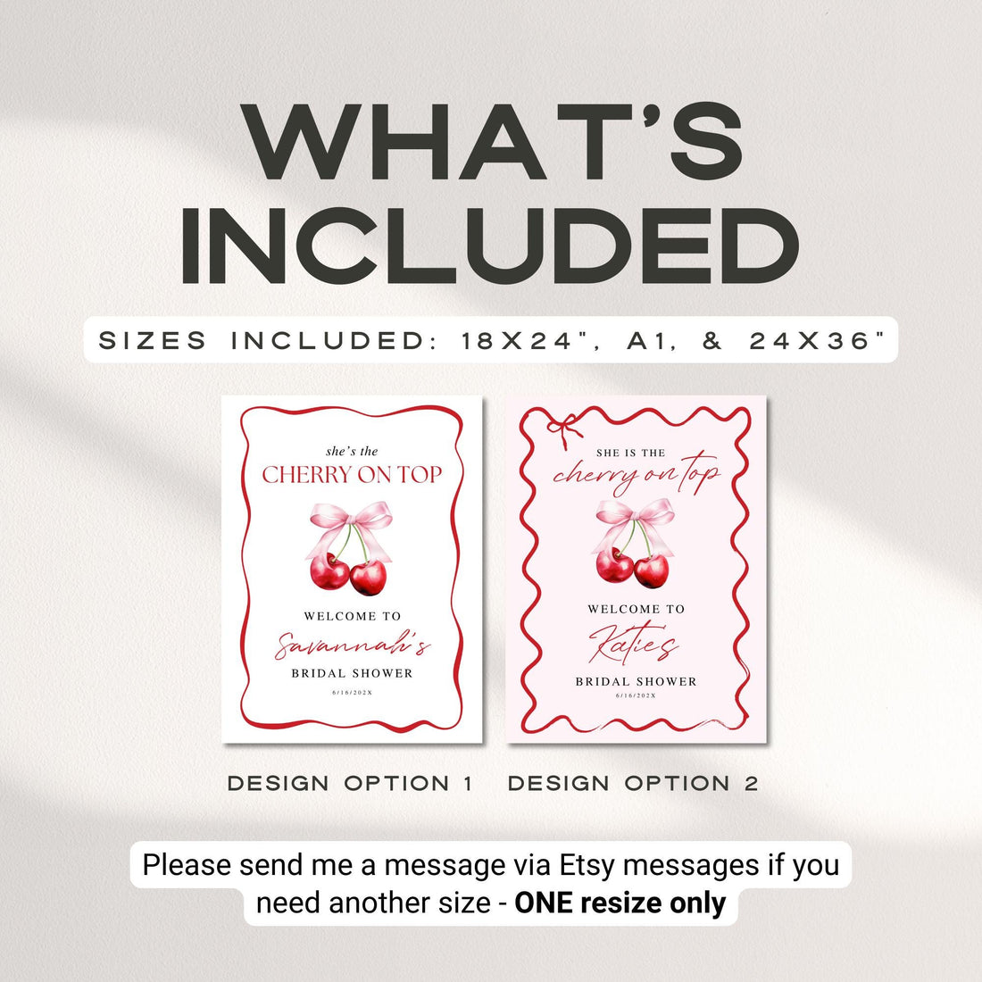 Cherry On Top Bridal Shower Welcome Sign Template – Editable Canva, Wavy Pink Cherries Design