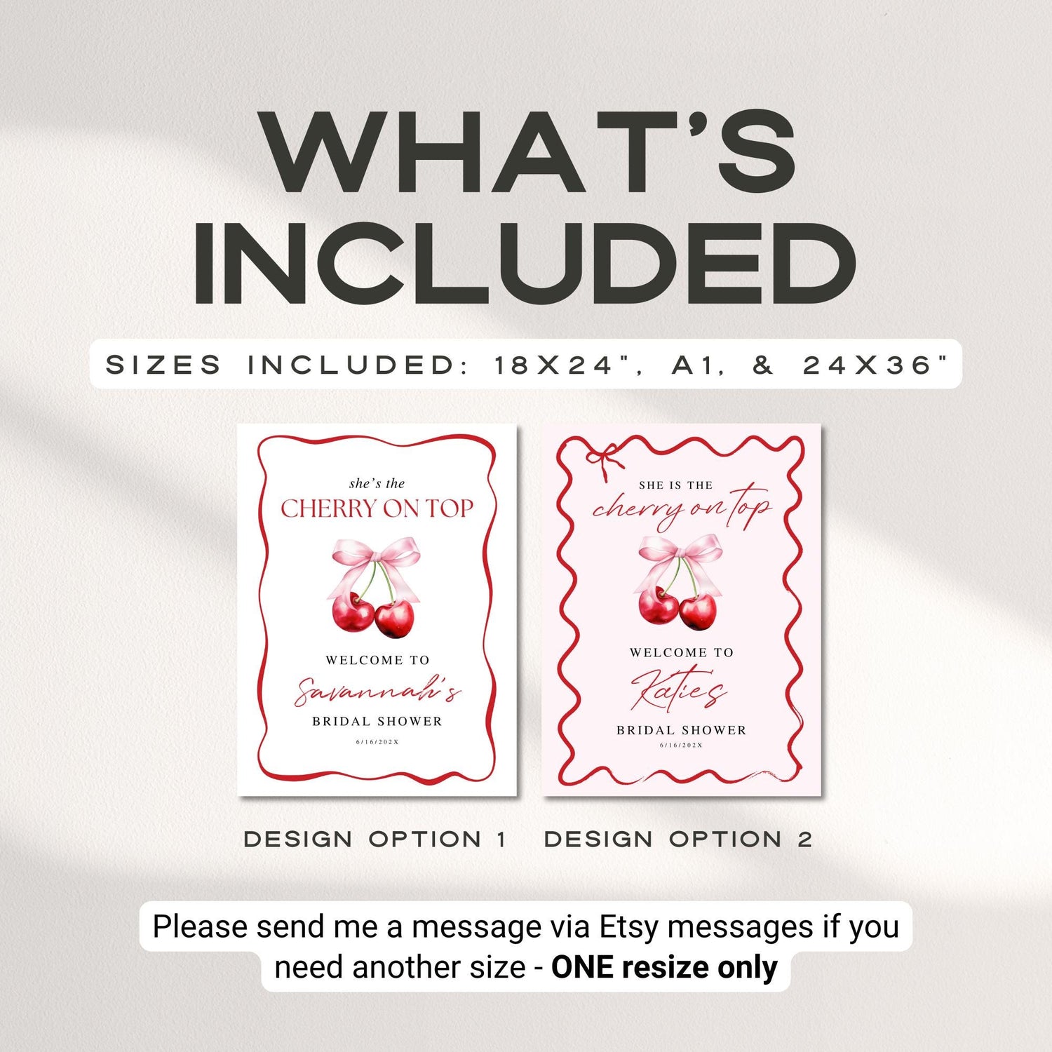 Cherry On Top Bridal Shower Welcome Sign Template – Editable Canva, Wavy Pink Cherries Design