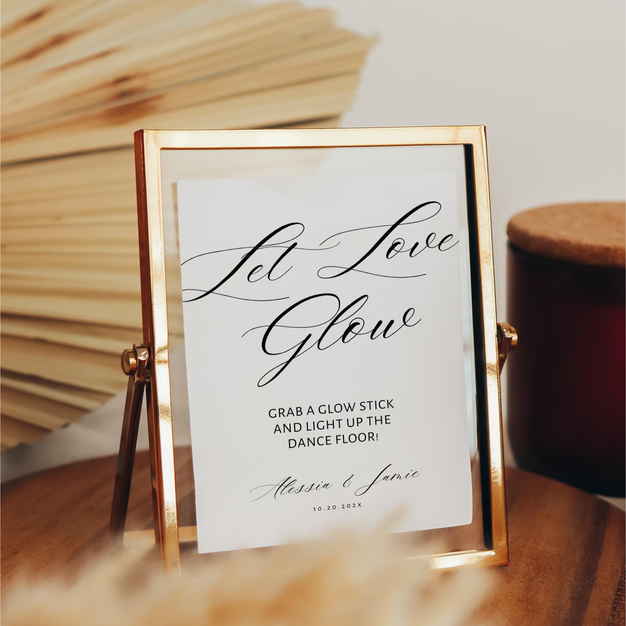 Minimal Let Love Glow Wedding Sign – Modern Glow Stick Reception Sign Canva Template