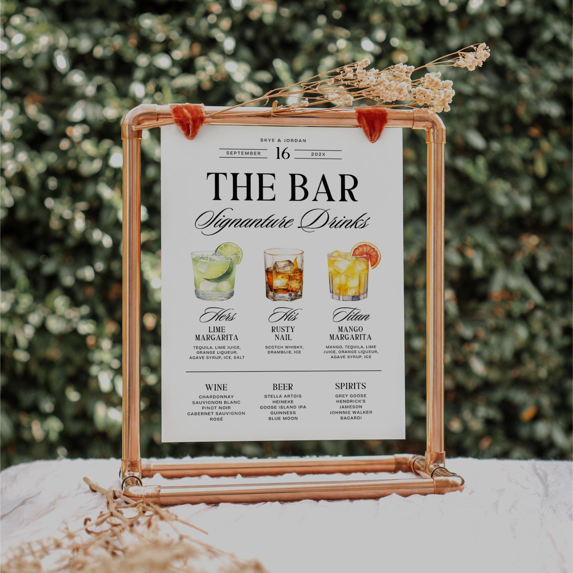 Signature Drinks Wedding Bar Menu Template – Editable Dog Drink Sign &amp; Open Bar Menu Canva DIY