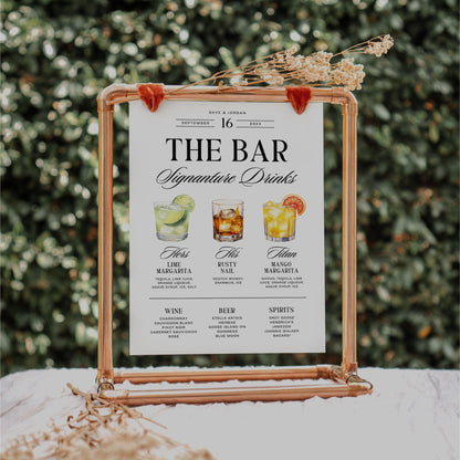 Signature Drinks Wedding Bar Menu Template – Editable Dog Drink Sign &amp; Open Bar Menu Canva DIY