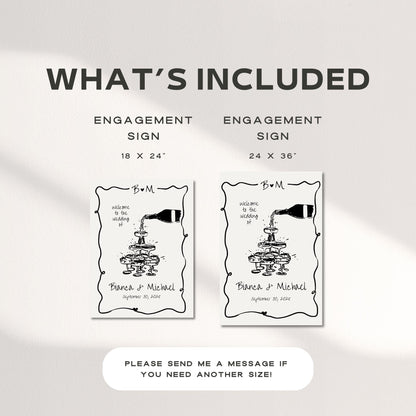 Engagement Party Welcome Sign - Editable Champagne Tower Canva Template